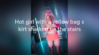 Hot girl with a yellow bag skirt sharked on the stairs