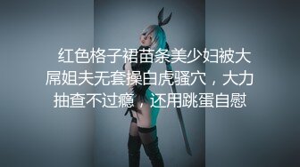   红色格子裙苗条美少妇被大屌姐夫无套操白虎骚穴，大力抽查不过瘾，还用跳蛋自慰